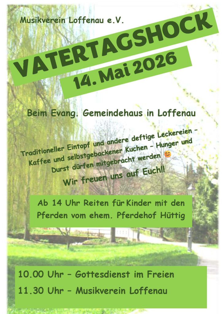 Einladung zum Vatertagshock am 14.05.2026 ab 10 Uhr mit unserem traditionellen Vatertagsgottesdienst um 10 Uhr